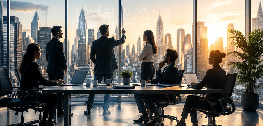 Professionals participating in a corporate training workshop with collaborative activities to develop leadership, communication, and teamwork skills in BKC.