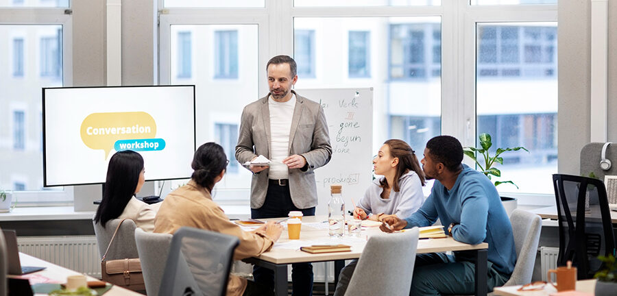 Employees engaging with a corporate learning platform