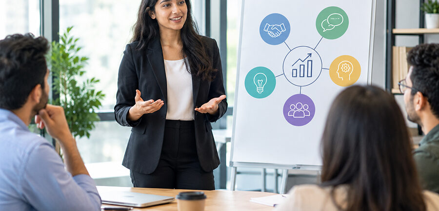 Salesperson building customer trust through effective communication